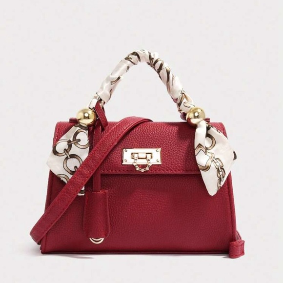 Chic Red Mini Bag with Scarf Accent - Picture 2 of 5